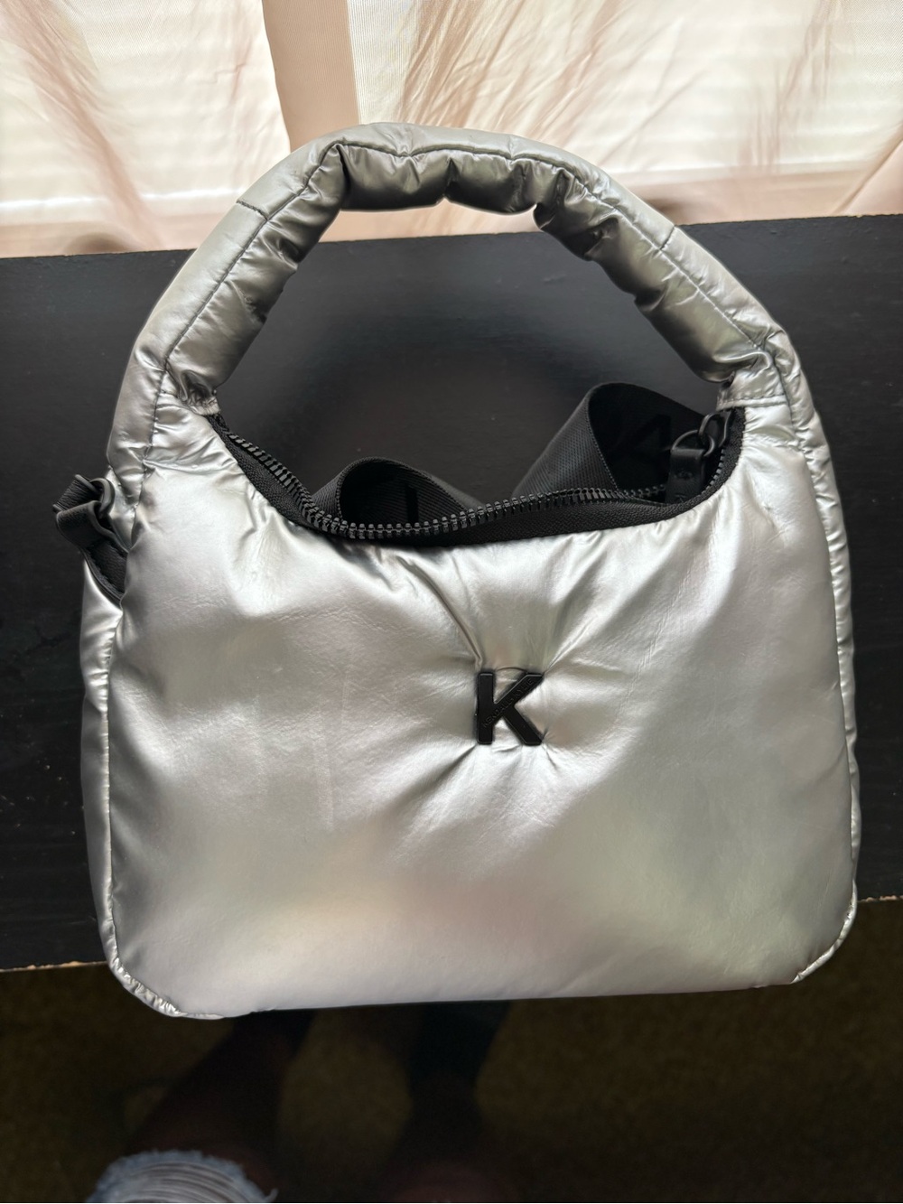 Kendall & Kylie Metallic Silver Puffer Shoulder Bag